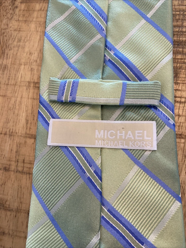 Corbata Michael Kors Corbatas de Seda Cuadros Azul, Verde, Dorado, Negro Lote Geométrico (5) Foto 2 de 4