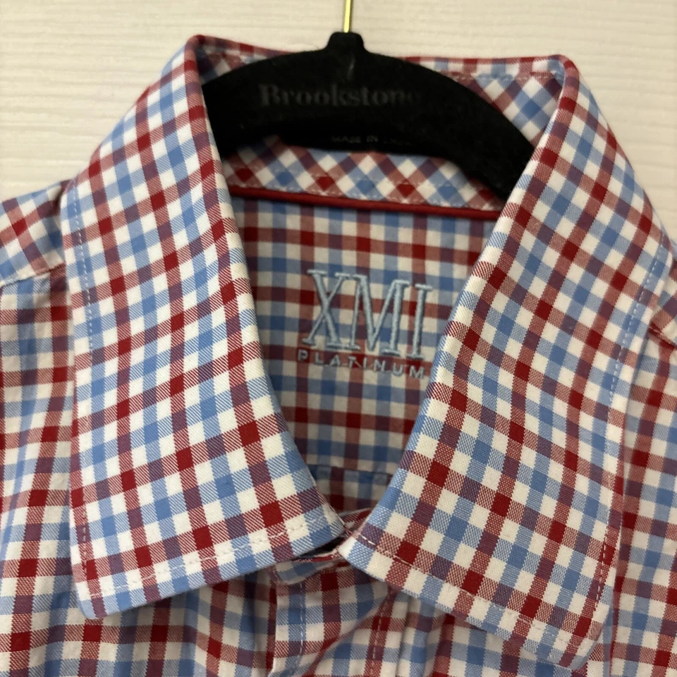 Camisa social masculina xadrez XMI platina 16 34/35. Grande. Patriotic. Azul e vermelho. - Imagem 2 de 4