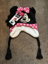 NWT Girls Disney Minnie Mouse Pom Pom Hat  Glove Set OSFM