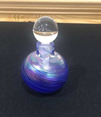 Very Rare Artist Signed 1998 Art Glass Iridescent Feather Pull Perfume Bottle