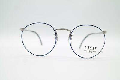 Monture De Lunettes Vintage CHAI GE 2 Argent Bleu Ovale - Neuf Sans étiquettes (NOS) - Allemagne