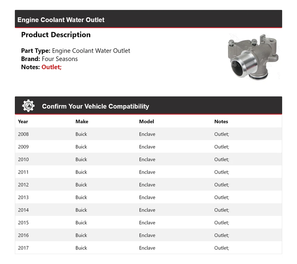 Salida de agua refrigerante motor Buick Enclave 2008-2017 4 estaciones 2009 2010 2011 Foto 2 de 4