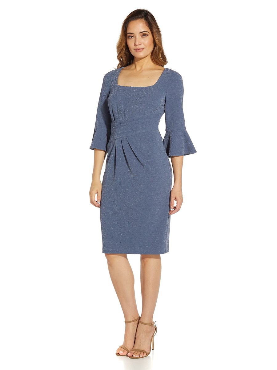 adrianna papell metallic knit draped dress Women's Steel Blue Size 6 Maxi dress