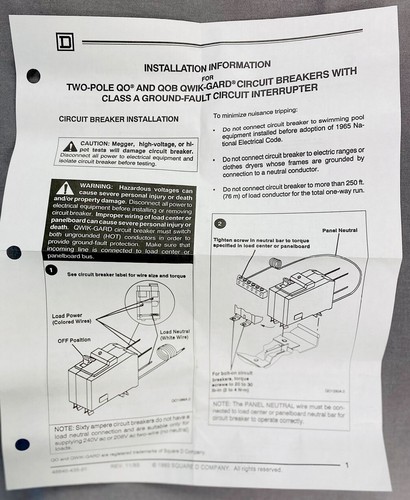 Disyuntor de falla a tierra Square D 30 Amp Qwik-Gard enchufable de 2 polos (QO230GFI) 120/240 - Imagen 11 de 13