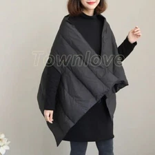 Women Down Cotton Vest Jacket Winter Oversize Casual Cape Parka Poncho Waistcoat