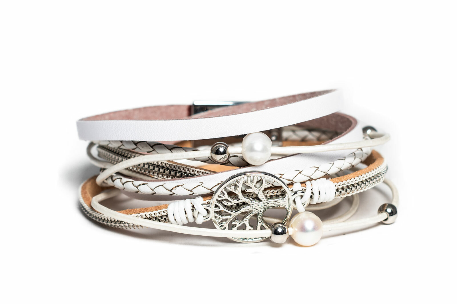 JewelryWe Armband Damen – Lebensbaum Design, Geflochtenes Baumwollseil, Verstellbar