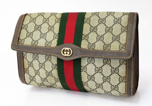 Auth Vintage GUCCI Brown GG PVC Sherry Line Cosmetic Clutch Bag Pouch #60827