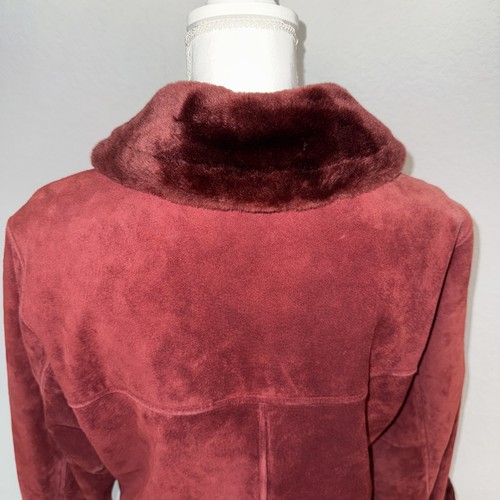 Dennis Basso Y2K Vintage Red Suede Leather Coat Faux Fur Penny Lane Small - Picture 9 of 21