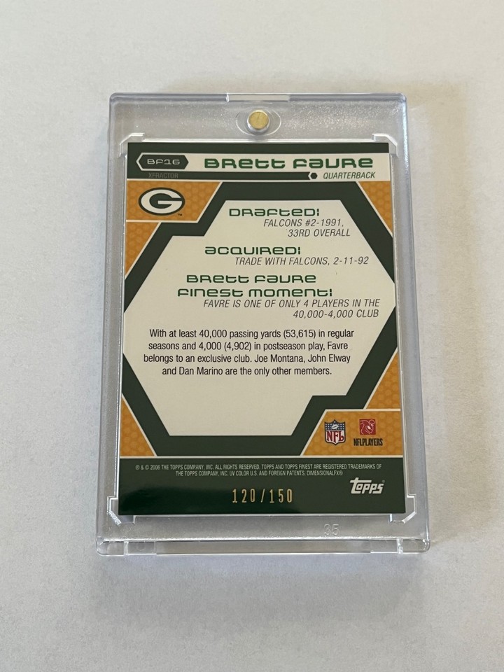 Brett Favre 2006 Topps Finest Finest Moment Xfractor Card BF16 120 150 brett-favre-2006-topps-finest-finest-moment-xfractor-card-bf16-120-150