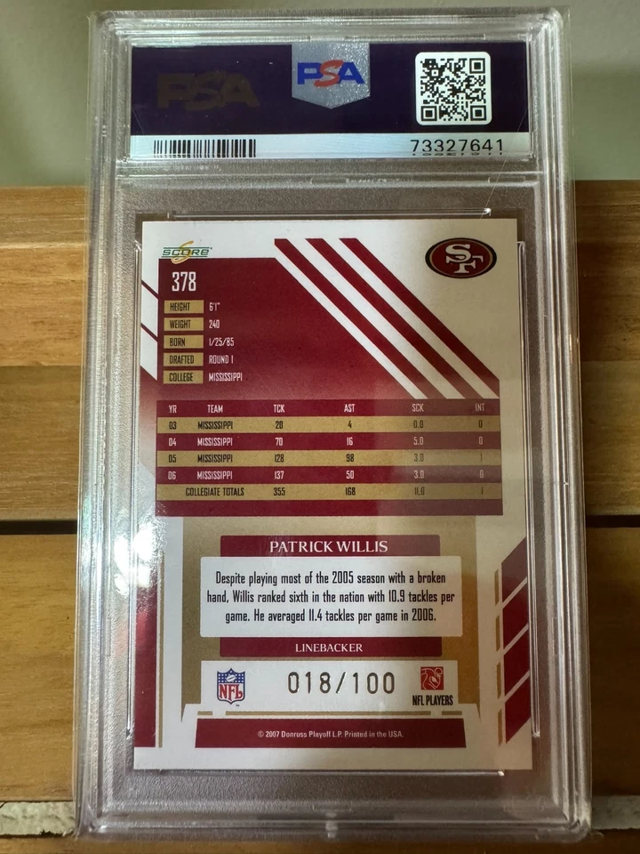 POP 3 PSA 10 Patrick Willis /100 Score Select Rookie RC Scorecard Mirror 2007 - Image 2 of 2