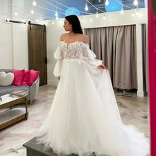 Puffy Sleeve A Line Wedding Dresses Lace Appliques Bridal Gowns Multilayered