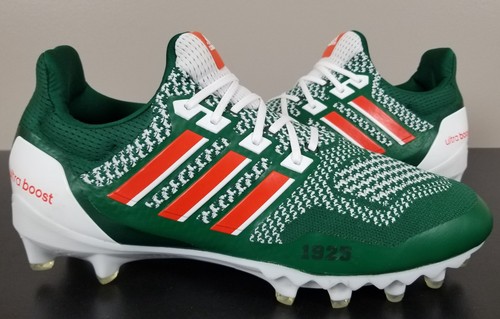 ADIDAS ULTRABOOST MIAMI HURRICANES FOOTBALL CLEATS GREEN RARE HR1587 (SIZE 13)