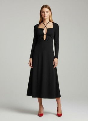 ZARA DAMEN MIDI KLEID NEU MIT ETIKETT MIT SCHLITZ schwarz 4886/272