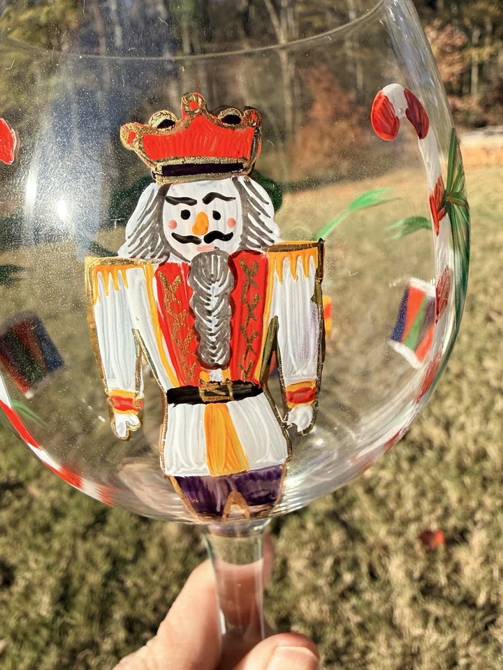 Caja De Colección De 4 Copas De Vino Cascanueces Pintadas A Mano Navidad Foto 2 de 4