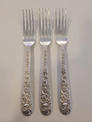 S. Kirk & Son REPOUSSE Sterling 3 Dinner Forks 7 1/4"