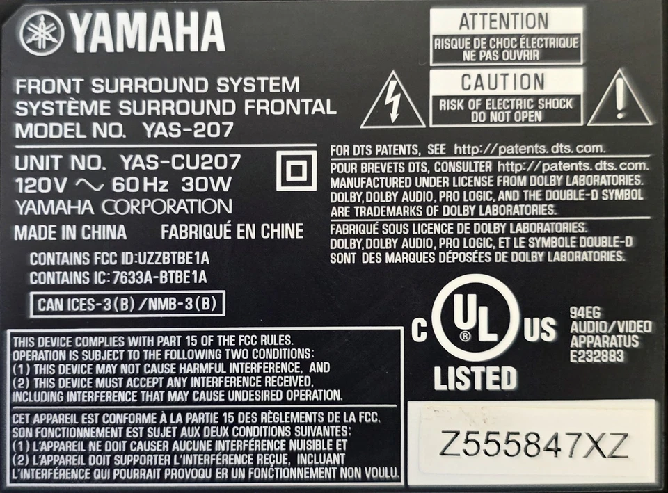 Yamaha YAS-207 Soundbar 100W 4K/HDR Passthrough DTS Dolby (READ DESCRIPTION) - Image 2 of 4