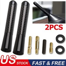 2pcs 3inches Car Antenna Carbon Fiber Radio Fm Antena Black Kit Universal Screw