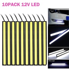 10pcs White Led Strip Drl Daytime Running Lights Fog Cob Car Lamp Waterproof