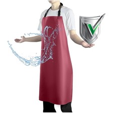 Stylish Red Waterproof Vinyl Apron with Comfort Bib - Perfect for Dishwashing