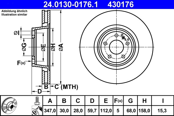 2Er Set Bremsscheiben Ate 24.0130-0176.1 Audi 4F0 615 301 F 4F0 615 301 G-image