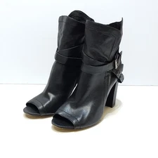Vince Camuto Open-Toe Ankle Boots US 8.5M Leather Peep Toe Heels Buckle Detail
