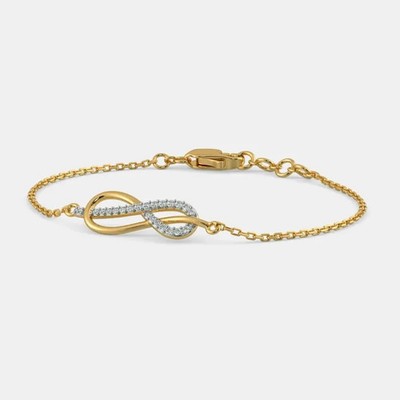 1.3Ct Round Cut Simulated Diamond Infinity Chain Bracelet 14K Yellow Gold Plated