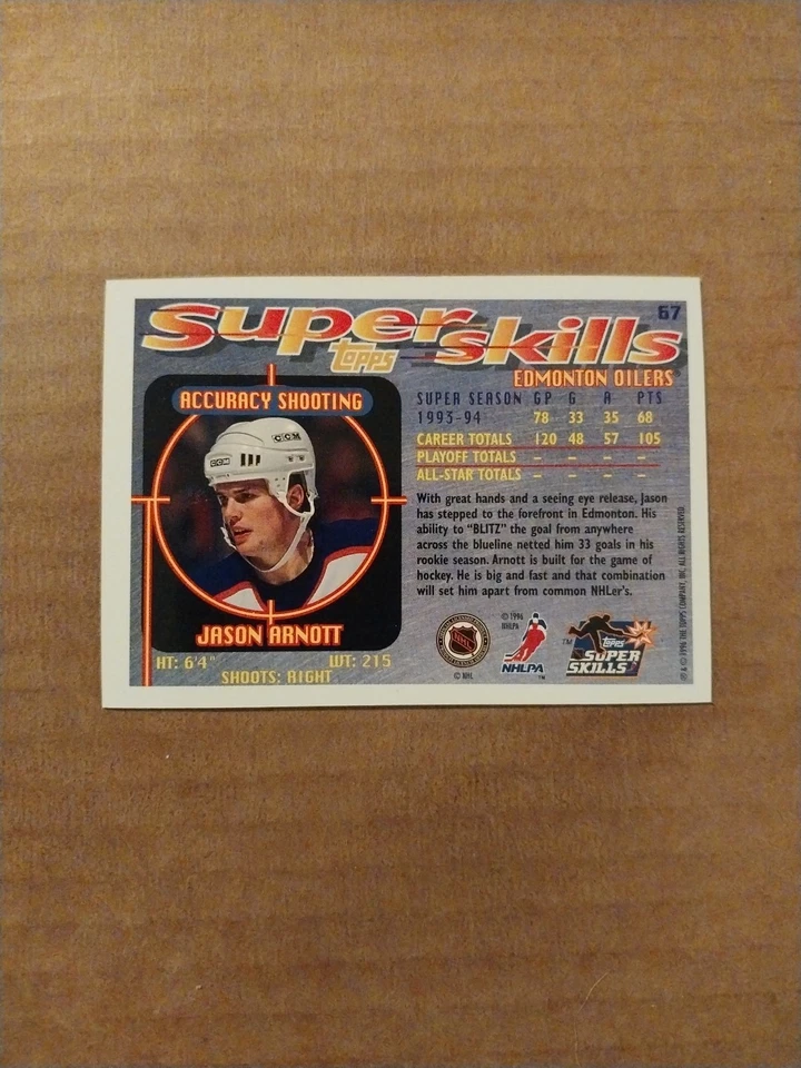 Jason Arnott #67 1995 Topps Super Skills Edmonton Oilers Hockey Card NHL  - Image 2 of 2