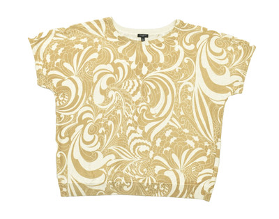 Talbots Plus 1X Women Top Gold Metallic Paisley Floral Short Sleeve Knit Sweater