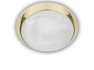 LED-Deckenleuchte, Glas Alabaster, Messing poliert, Ø 25cm, Schlafzimmerleuchte - Bild 1 von 4