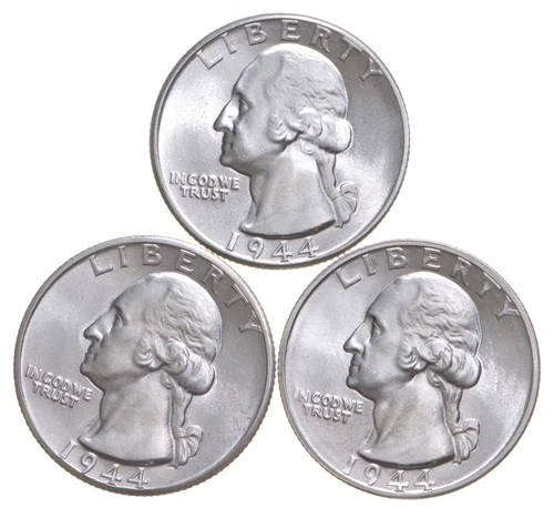 Choice Unc 1944 P+D+S Washington Quarter Gem BU Collection Lot Set *6122