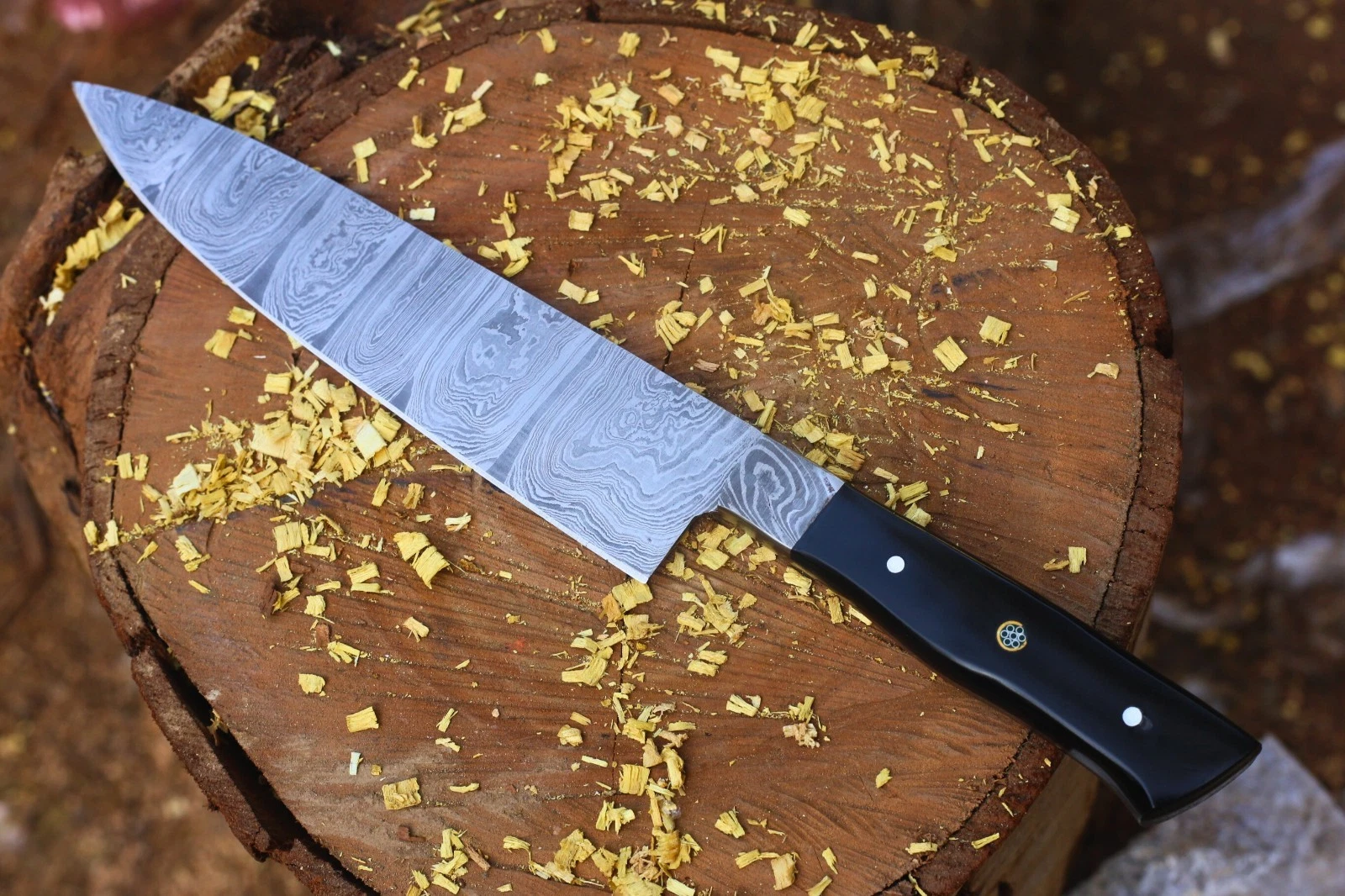 13" Hand Forged Damascus Steel Chef Knife - 8" Blade - Authentic Buffalo Horn