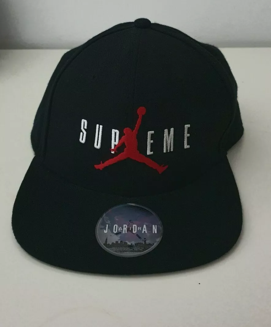 FW15 Supreme X Jordan Schwarz 6 Panel Cap Jumpman Hut Rare