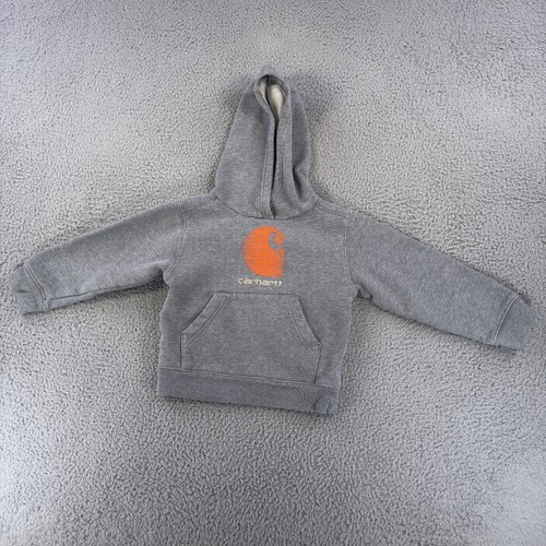 Carhartt Hoodie Youth 4T Gray Hooded Sweatshirt Pullover Logo Pocket Boys Kids - Picture 2 of 10