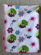 Garanimals Pink Floral Leaves Monkey Baby Blanket 30x40 Overcast Stitching EUC