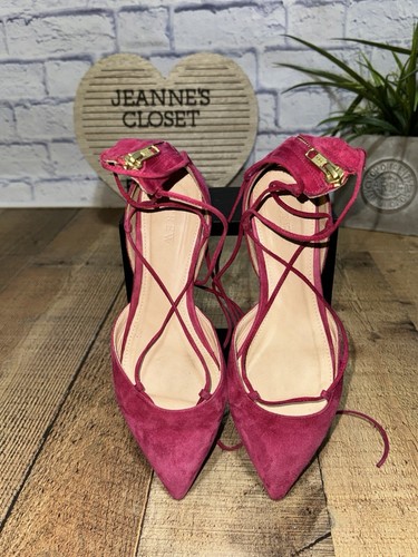 J. Crew- women’s Pink suede lace-up pointed toe flat ballet shoes size 6 - Picture 2 of 10