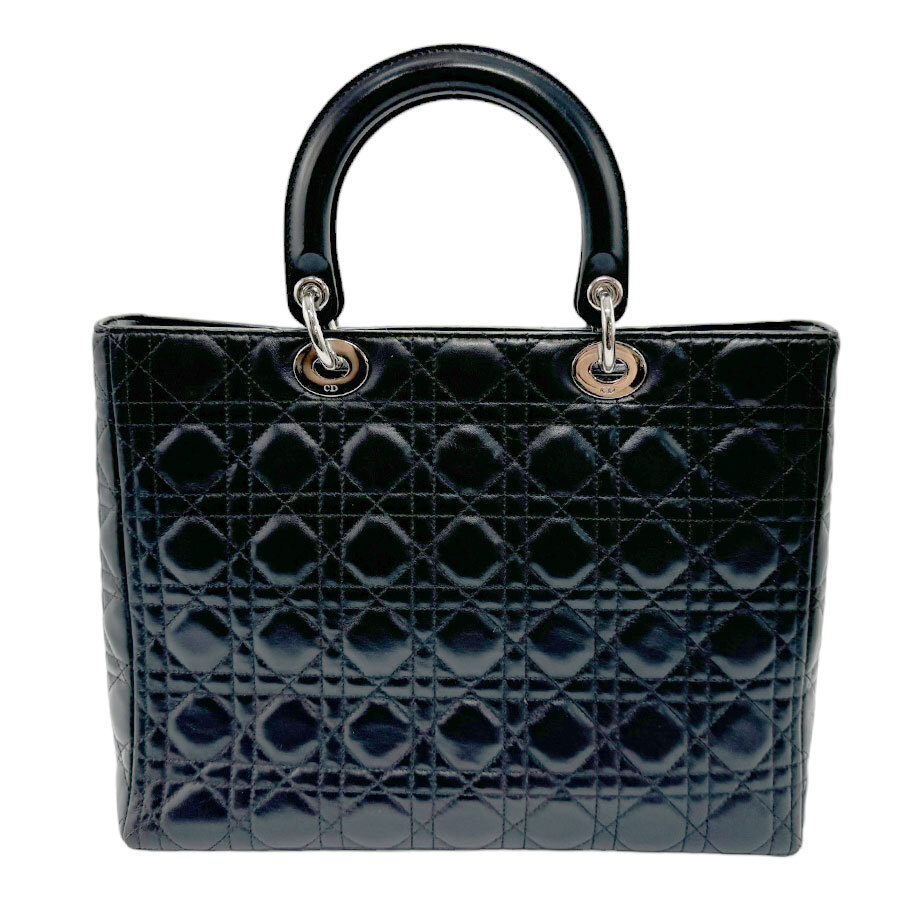 Auth Christian Dior Lady Dior Handbag Shoulder Bag Black/Silver 