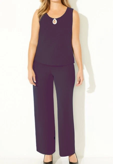 Three Piece Beautiful Eggplant/Grape/Plum PantSuit 22W with Rhinestone Earrings - Image 3 of 4