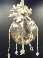 Vtg Katherine  s Collection Champagne Etched Glass Ornament Beaded Pearl Accents
