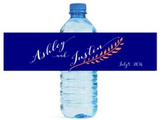 Romantic Navy Blue Coral Wedding Anniversary Engagement Water Bottle Labels