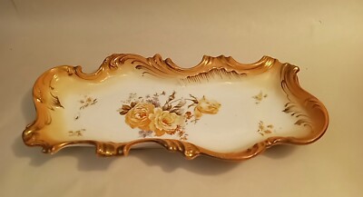 Vintage Victorian Gold Gilded Floral Candy Dish Relish Tray Centerpiece Bowl