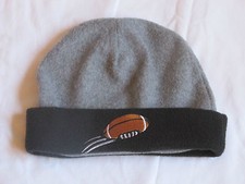 New Boy's Gray  Black Fleece Winter Hat Football Logo Beanie Size 6-12 Years