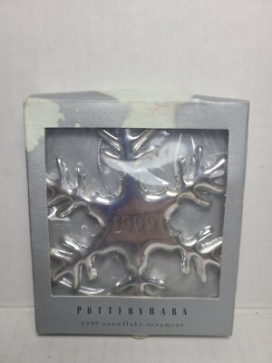 Pottery Barn 1999 Silver Snowflake ornament - New- Damaged Box - READ