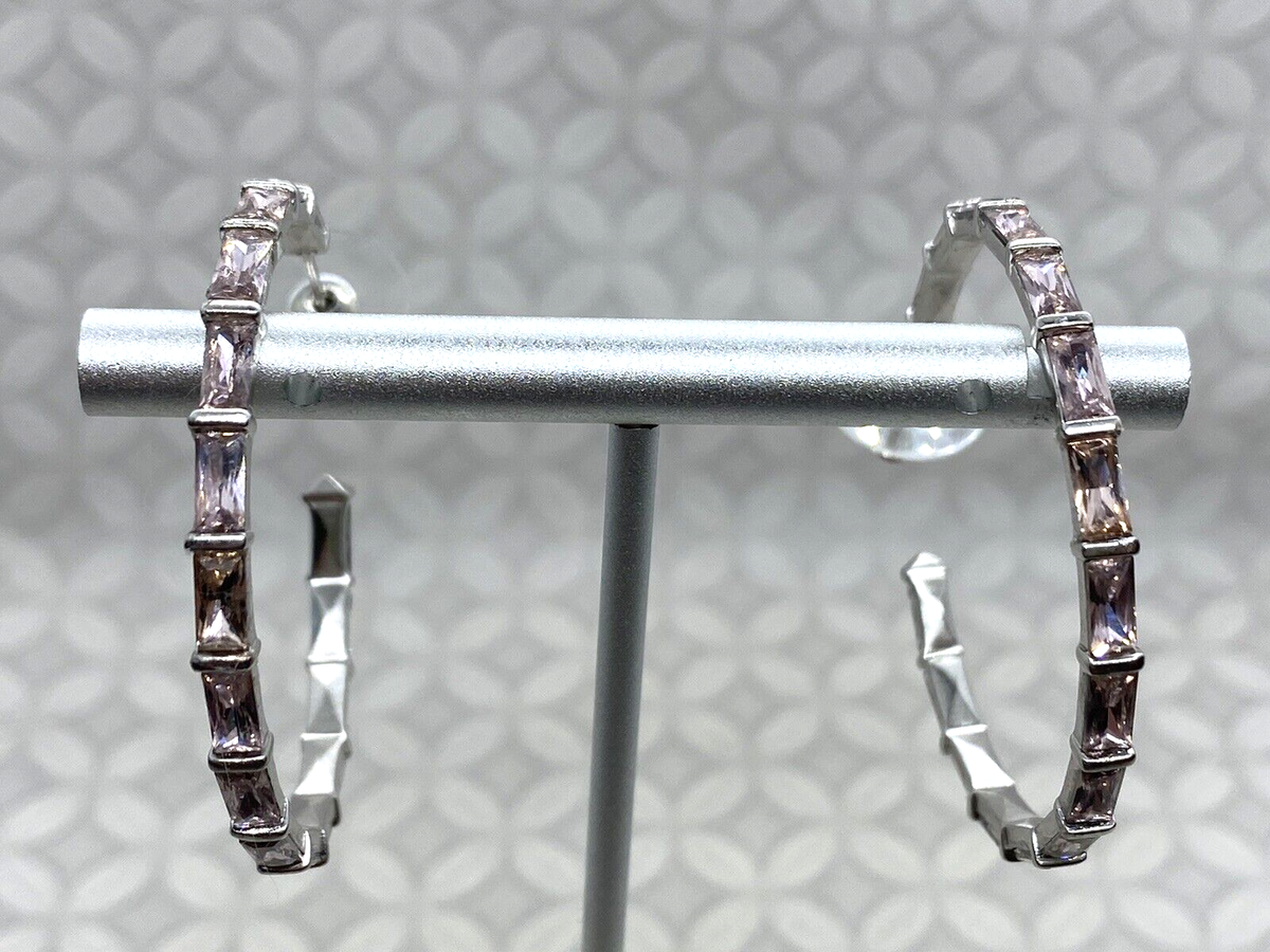 Kendra Scott Veda Silver Tone Hoop Earrings Blush Crystal Custom