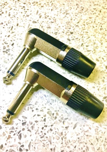 2 X 6.35mm 1/4 inch PRO METAL heavy duty Mono R Angle Jack with Strain ...