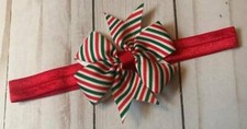 Red and Green Striped Pinwheel Bow Christmas Headband