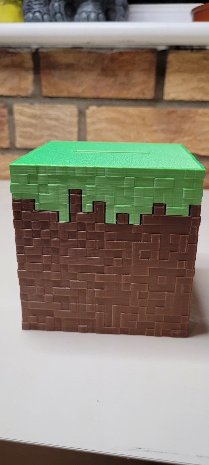 Hucha de hierba Minecraft impresa en 3D, PLA, ecológica.10 cm x 10 cm x 10 cm, cubo.