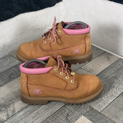 Timberland Nellie UK 6 Nubuck Brown Leather Pink Trim Waterproof Chukka Boots