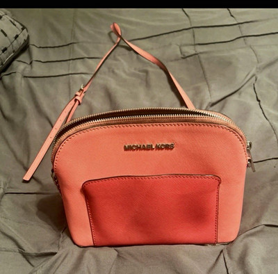Michael Kors Pink Small Crossbody Dome Bag Zip Top, Logo, Gold Hardware
