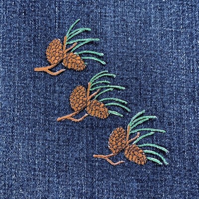 3-Pack Pine Needles & Cones Applique Patch - Embroidered Tree Fall Autumn Badge