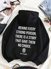 Mens Heavyweight Hoodie Pullover Black Sweatshirt With Back Text Kangaroo Pocket